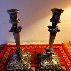 Juego Candelabros Silver Tallado 10 Plg Muy Antiguo 