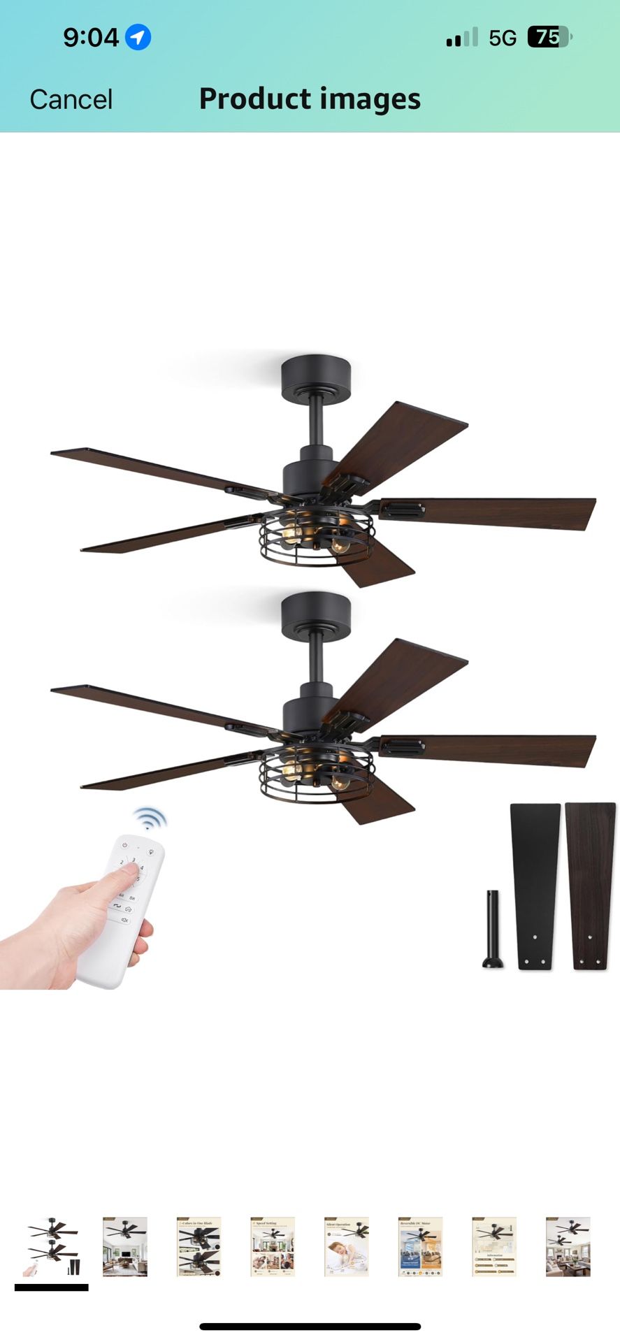 2 Pack Farmhouse 42 Ceiling Fans with Lights, Black Industrial Caged