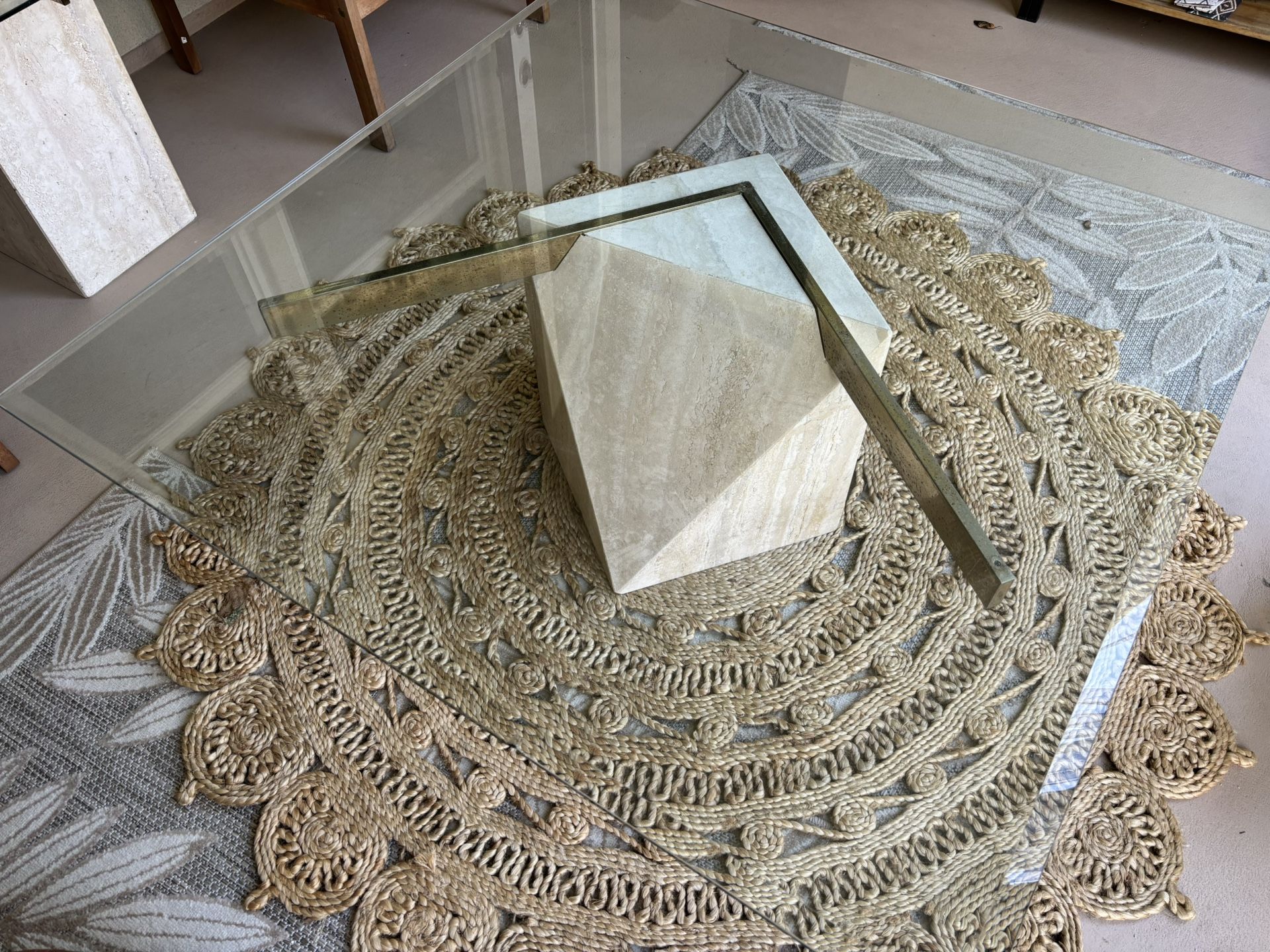 Glass Table Set With Marble Bases
