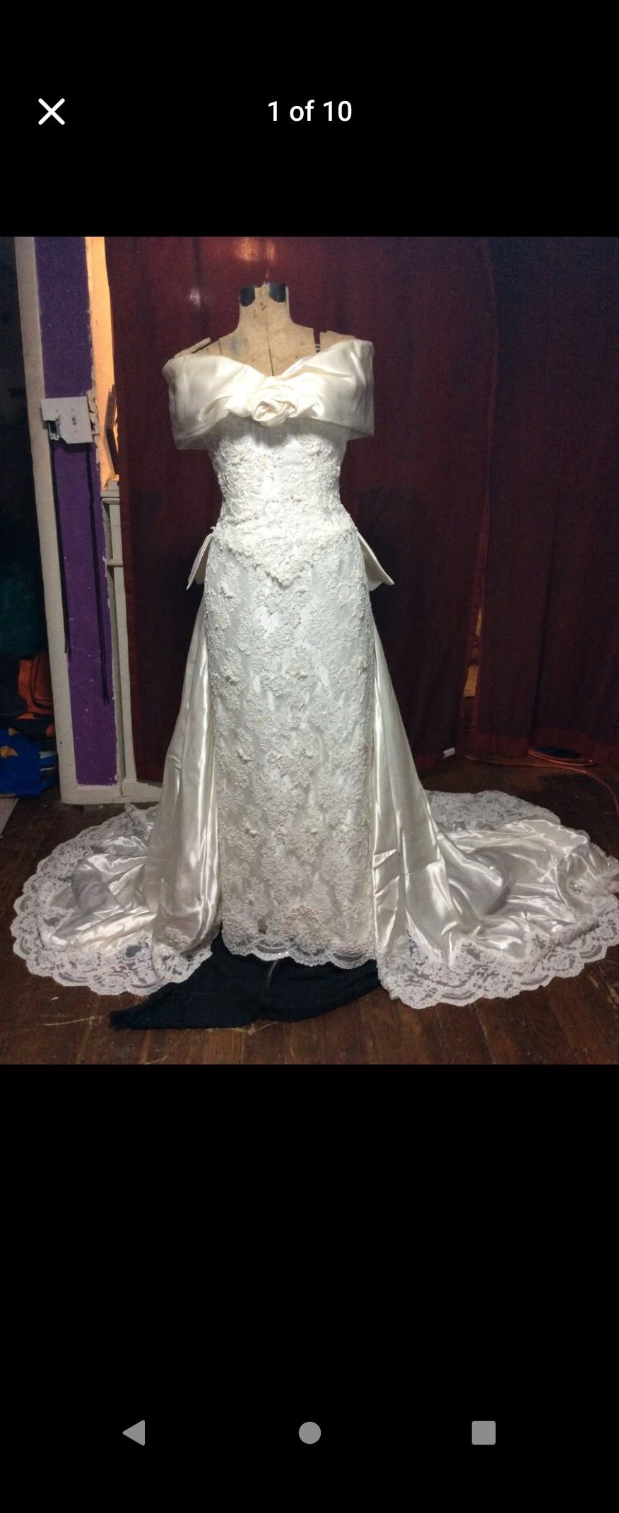 Size 10 VTG Beaded Embroidered Wedding Dress W/ Cathedral Train 