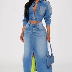 Denim Skirt Set - Medium Wash