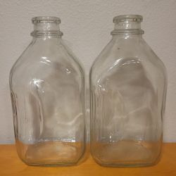 Two Vintage 1/2 Gallon Milk Bottles - Clear Glass