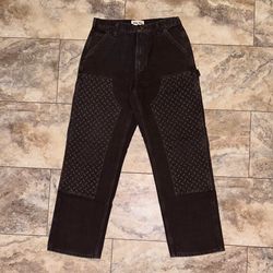 Billy Hill Diamond Plate Double Knee Carpenter Jeans Carhartt Rework Brown Workwear Pants Size 32