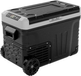 12 Volt Refrigerator, 37QT(35L) Electric Cooler, Portable Freezer 12V/24V DC 100-240V AC, 12V Fridge -4℉~68℉, 12V Cooler with Wheels & 2 Baskets for T