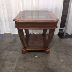 Traditional Octagonal Wood End Table with Glass Top