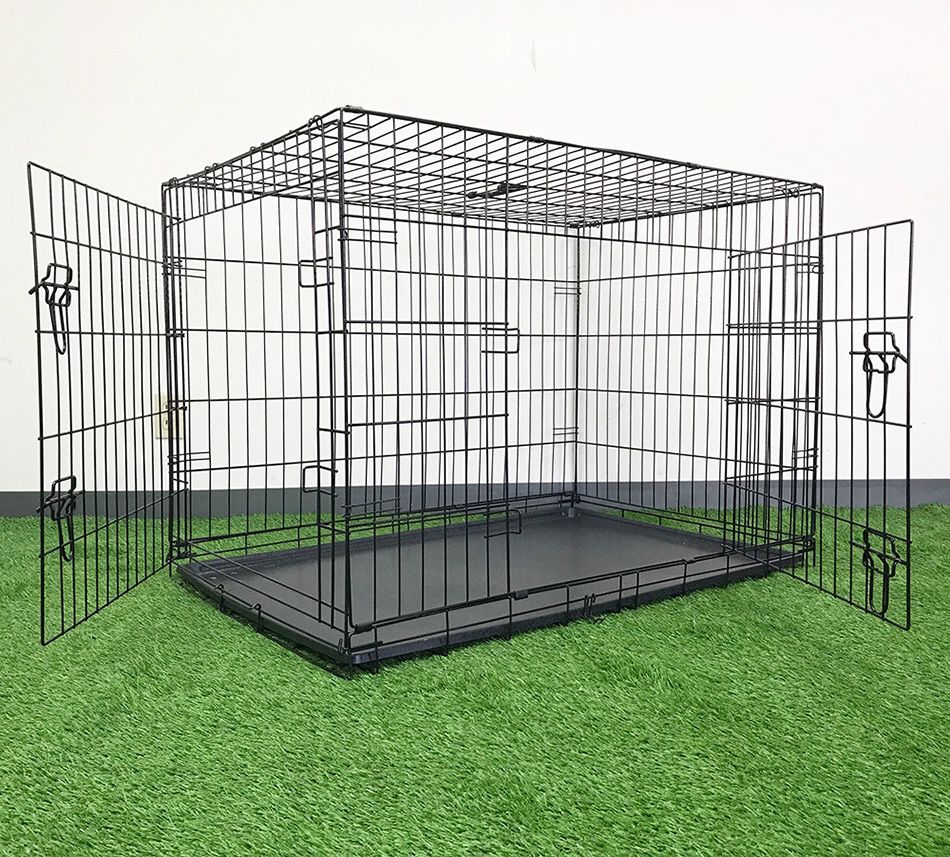 $55 NEW Folding 42” Dog Cage 2-Door Pet Crate Kennel w/ Tray 42”x27”x30”