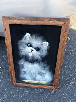 White cat black velvet painting