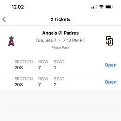 2 Tickets, Section  208 For Padres vs Angels Tuesday 8/7