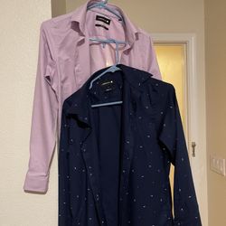 LMENTAL America Men's Slim Fit Button Down Navy Dottie/Solid Lilc Lot Of 2 Small