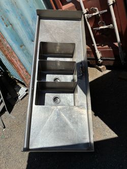 Fregadero Industrial de 3 Compartimentos con Escurridor Doble