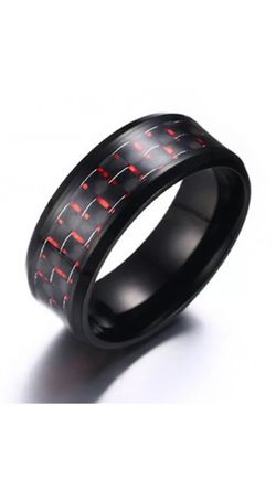 Red Carbon Fiber IP Black Stainless Steel Ring