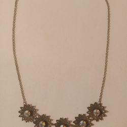 VTG Handmade 17" Brass Sunflower Choker/Necklace with 5 Large Crystals
