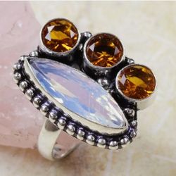 Handmade 925 Sterling Silver Plated Gemestone Rings Size 7