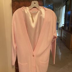 Vintage, New With Tags  Satin Shoulder Padded Tapered Blouse And Cardigan Buttoned Three Quarter Sweater