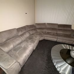 Ryder Grey 121" 5 Piece Power Reclining Modular Sectional With 2 Armless Chairs & USB | Fabric