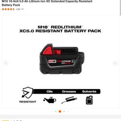 Milwaukee M18 18-Volt 5.0 Ah Lithium-Ion XC Extended Capacity Resistant Battery Pack