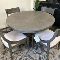 Furniture- 5 Pc Round Mid Century Modern Dining Set- Greystone