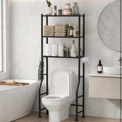 New in box 3-Tier Over Toilet Storage with Anti-Tilt Safety System - 150lb Total Capacity Metal Bathroom Shelves Including Paper Holder & 4 Hooks, Spa