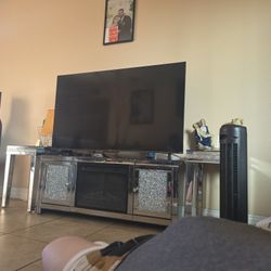 Tv Table With Fire Place And Side Table And Two Coffee Tables