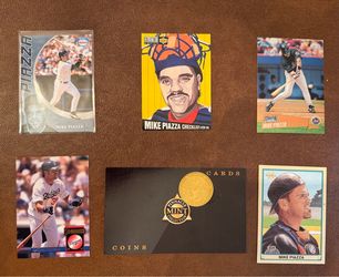 Lot 6 Mike Piazza New York Mets items (5 cards & 1 coin)