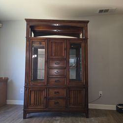 Large Wood China Cabinet with Glass Doors