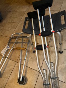 Crutches, shower stool, and walker