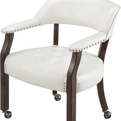 Ivory Leather Rolling Chair