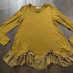 Womans Mustard Ruffle Shirt Size Small By LOGO Lori Goldstein #3