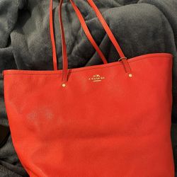 Bright Red Coach Tote Good Used Condition 