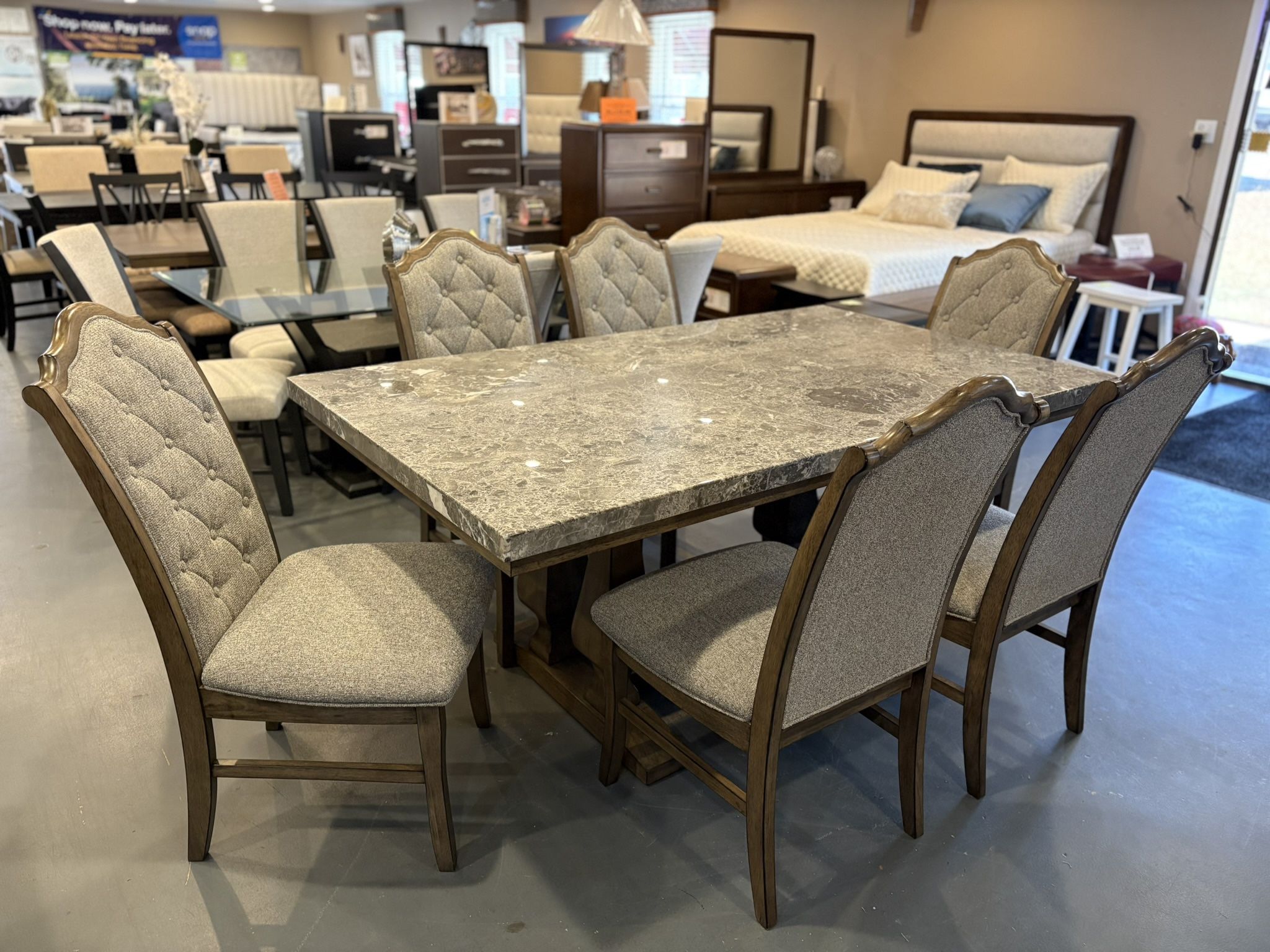 New 7pc Marble Top Dining & Server Set