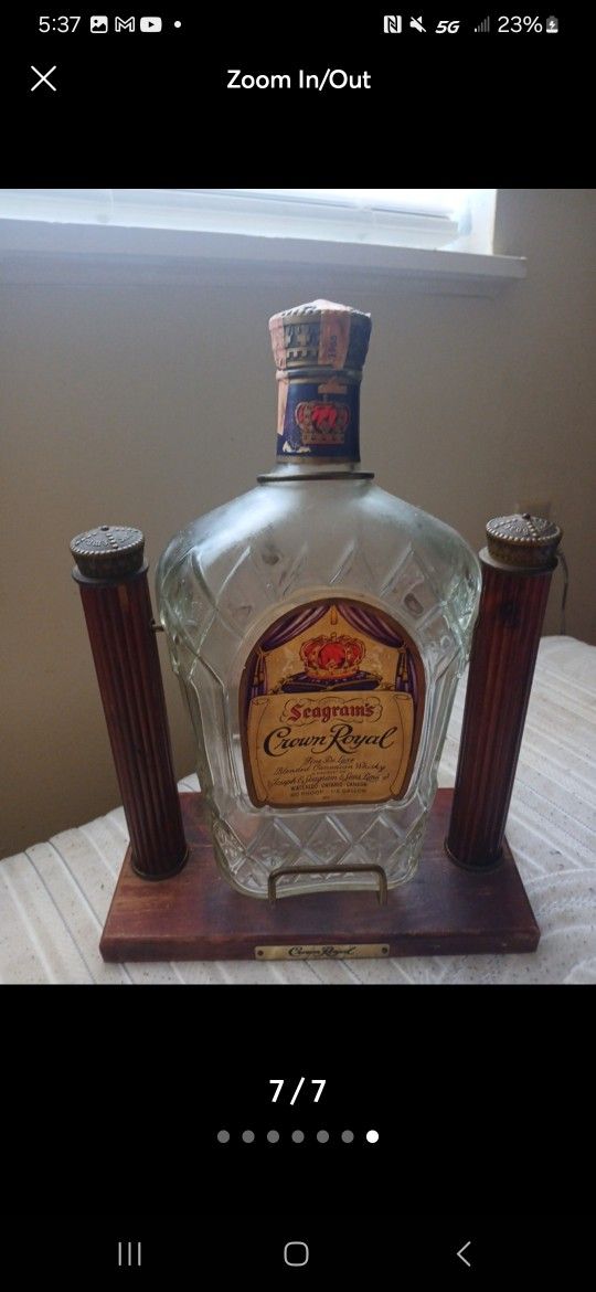 Vintqge Collectible 1966 Seagrams Crown Royal Whiskey Botlle From Canada With Tilt Pour Craddle Display  