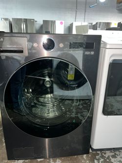 LG 5.0 Cu. Ft. Front Load Smart WashCombo All-in-One Washer/Dryer in Black Steel.