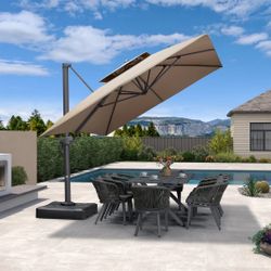 PURPLE LEAF 10×13ft Cantilever Patio Umbrella Gray Pole Outdoor Umbrella with UV Protection