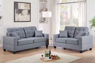 ✨ New 2-Piece Gray Linen-Like Sofa Set — Tufted