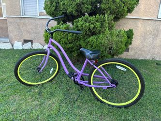 🚲 Phat Cycles Sea Wind 26” Purple Beach Cruiser – Neon Green Rims💚💜