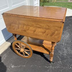 Vintage Mid Century Solid Maple Drop Leaf Tea/Bar Cart