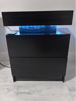 Likimio black nightstand  with led light,charging station and two drawers