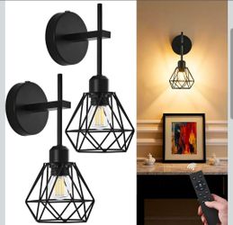 Bailoch Black Hollow Wireless Battery Operated Wall Sconces Set of 2, 8000mAh Rechargeable Dimmable Wall Light with Remote