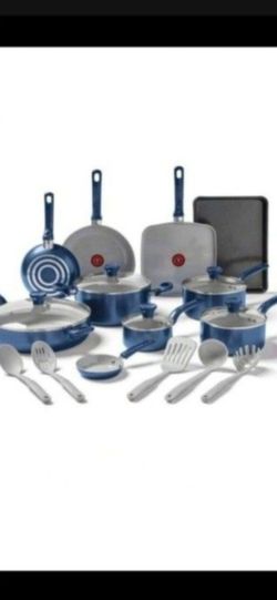 Tfal The Easy Care Ceramic, 14 Piece Pots And Pans Cookware Set, Electric Blue