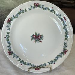 Pfaltzgraff 'Red Ribbons' holiday ceramic platter Plate with holly and bow motif. 11”