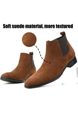 Men'S Chunky Heel Retro Chelsea Boots Classic Pointed Toe Elastic Band Comfortable Non-Slip Slip-On
