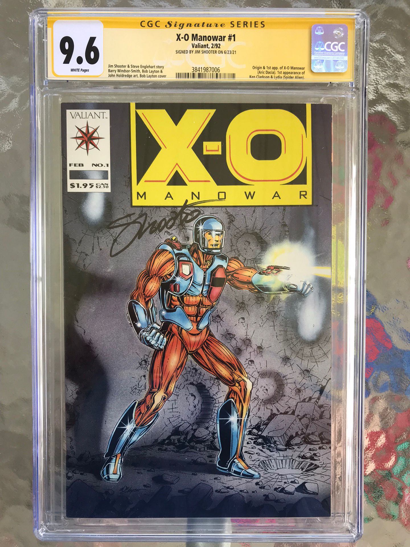 X-O Manowar #1 (1992) CGC 9.6 — White Pages; Signed (SS) By Jim Shooter