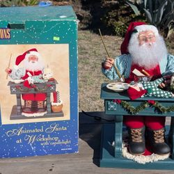 Traditions Animated Santa at Workshop with Candlelight Music Box Holiday Decoration