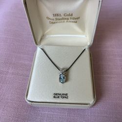 NEW 18kt Gold over Sterling Silver Genuine Blue Topaz Diamond Accent Necklace NOVEMBER Birthstone