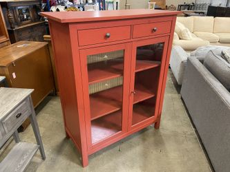 IKEA Hemnes Red Glass Door Linen Cabinet with Two Upper Drawers