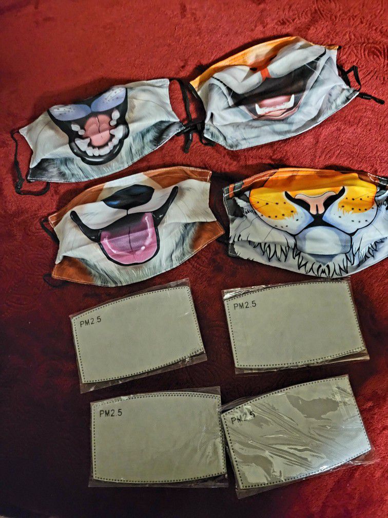 NWT ADULT FACE MASK ANIMALS 4 PACK UNISEX SIZE ONE SIZE FITS ALL 