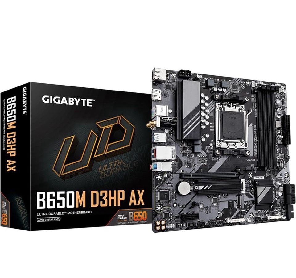 Open Box New GIGABYTE B650M D3HP AX (rev. 1.0) AM5 LGA 1718 AMD B650 M-ATX DDR5, 2X PCle 4.0 M.2, PCle 4.0, USB 3.2 Gen2 Type-C, Wi-Fi 6E, 2.5GbE LAN