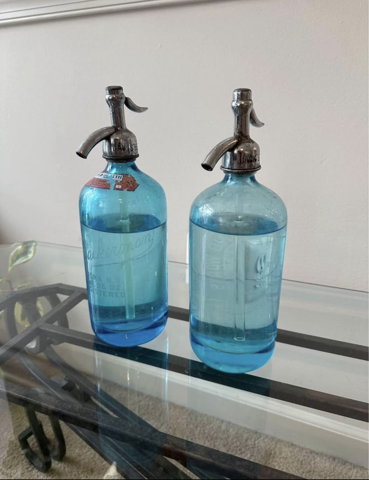 Vintage Blue Glass Seltzer Bottles - 2