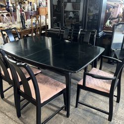 Mid Century Modern Asian Style Black Lacquered Dining Table 