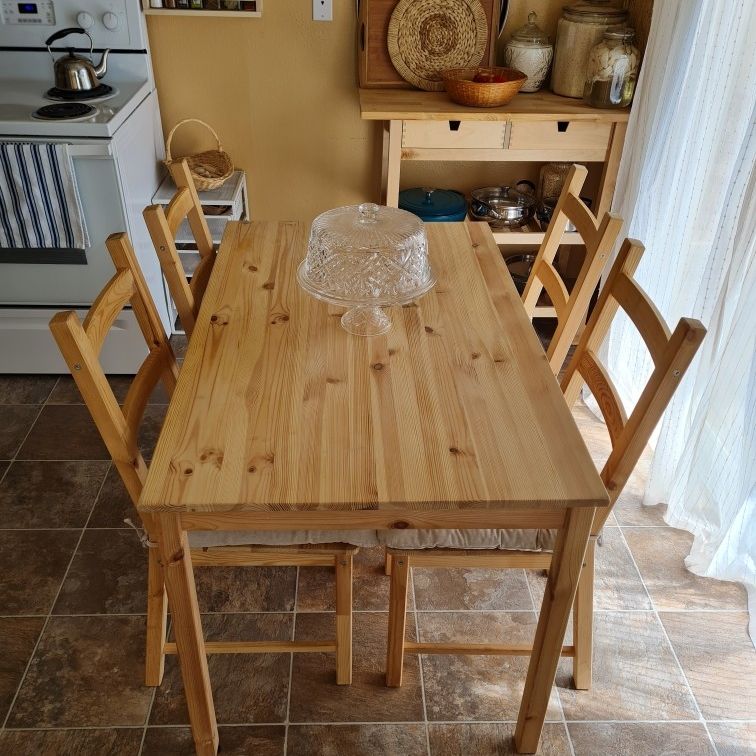 IKEA Ingo Pine Boho Minimalist Dining Table And Ivar Chairs Wood 